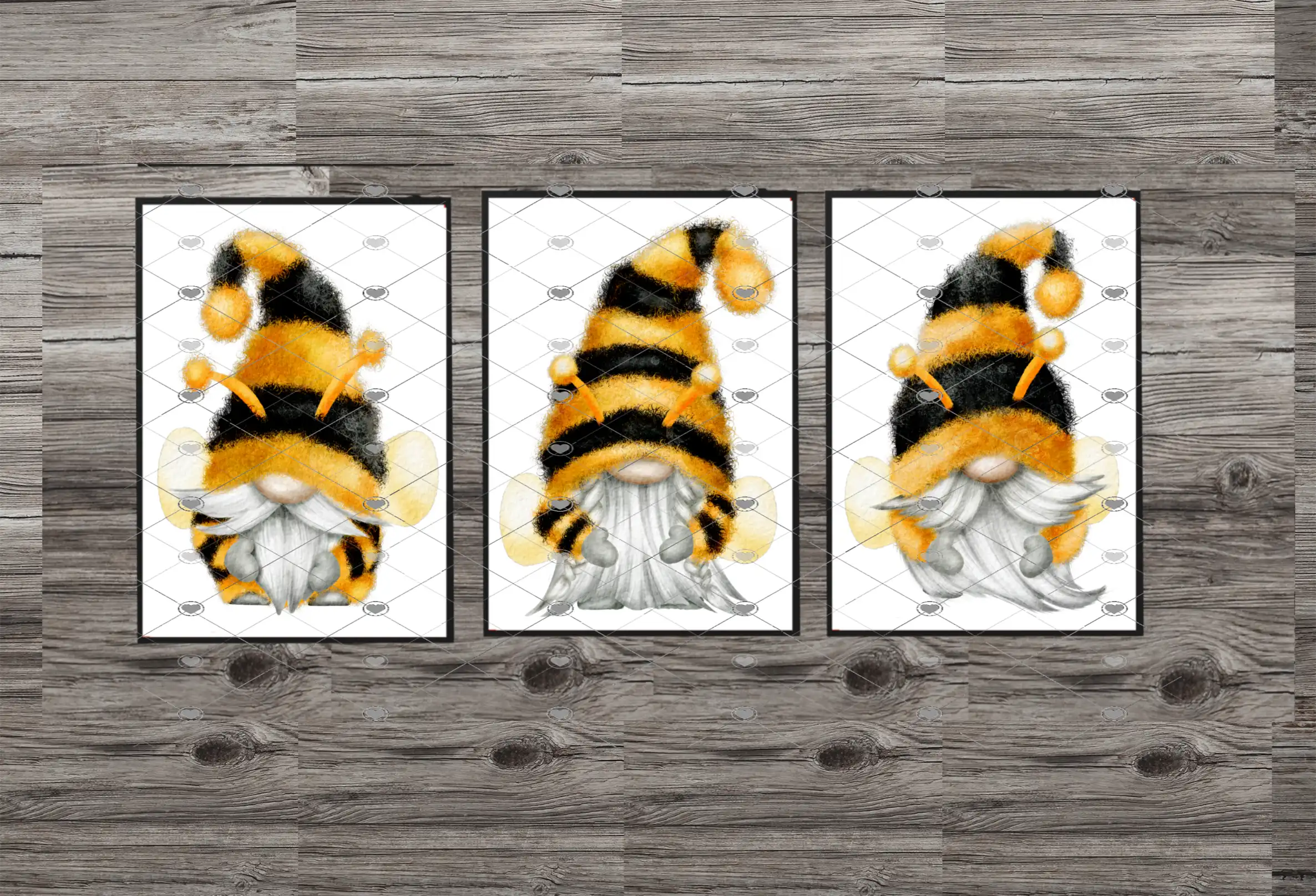 Bee Trio Gnome Prints, Set Of 3 Gonk Prints